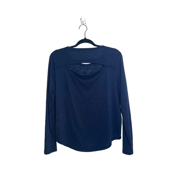 Athleta Breezy Navy Blue Cutout Back Semi-sheer Long Sleeve Top Small Women’s - Picture 6 of 12